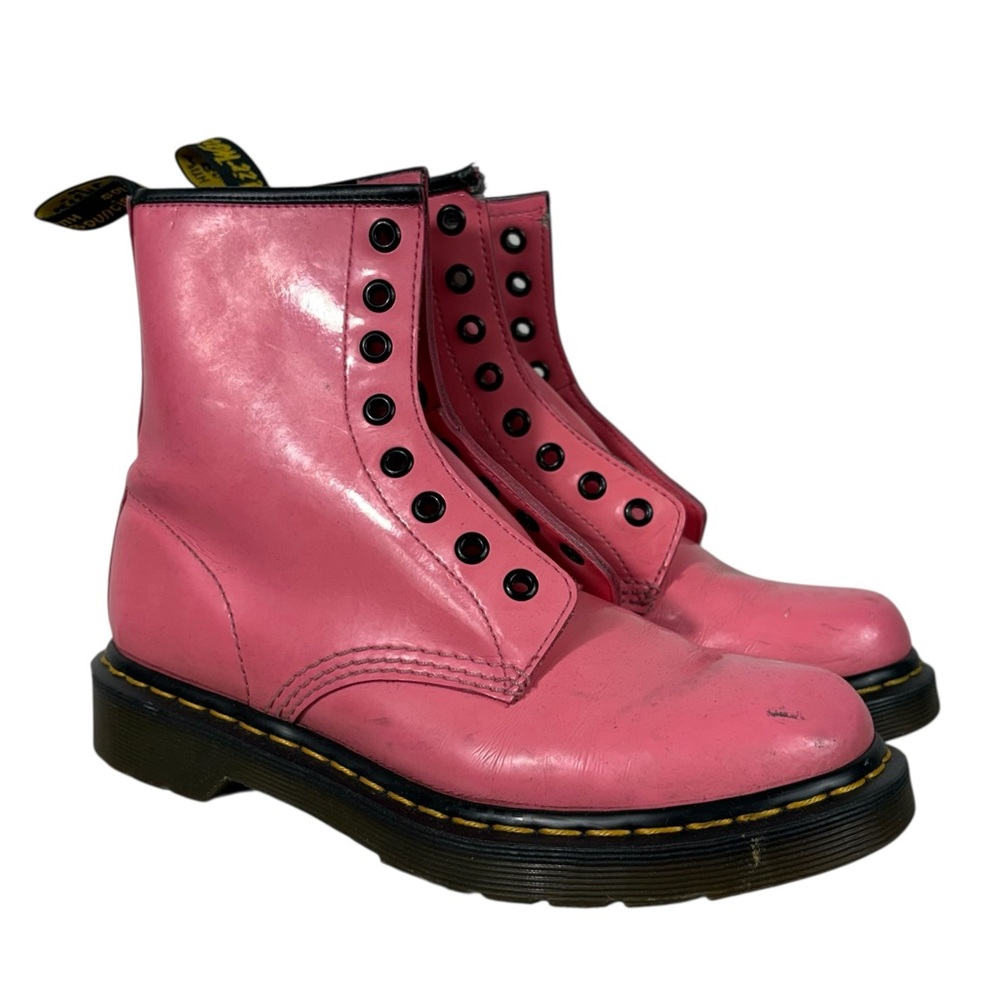 Doc Martens Hot Pink Patent Leather Lace Up Combat Boots Moto Punk Y2K Size 7